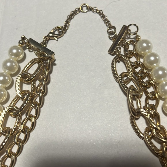 Gold Link/Pearl Multi Strand Necklace - Picture 4 of 5
